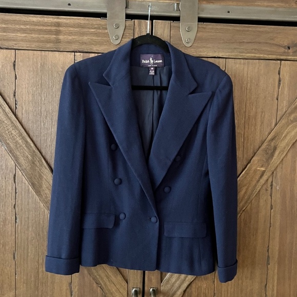Purple Label Ralph Lauren 100% Wool Double Breasted Navy Blazer Size 8 - Picture 1 of 6